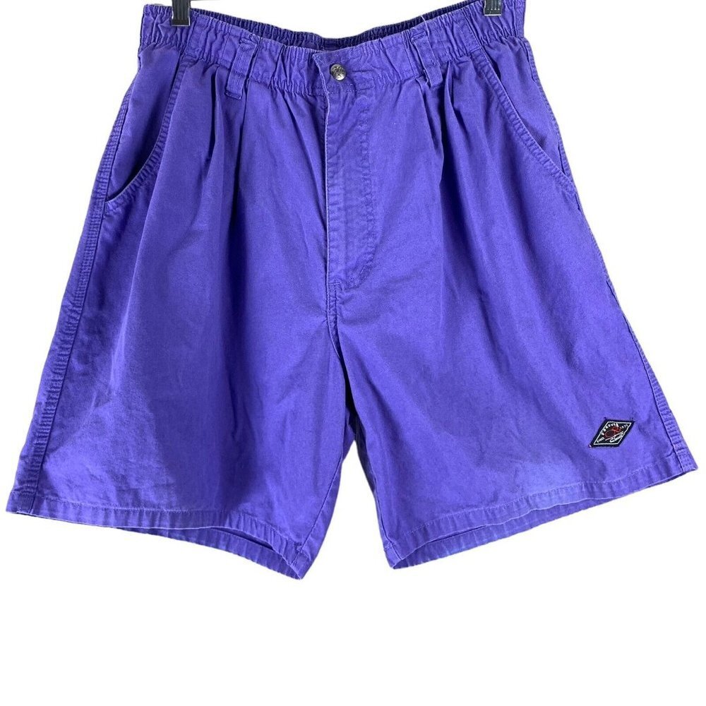 Vintage Pleated Shorts OP Size Medium Purple High Waisted Pockets Mens